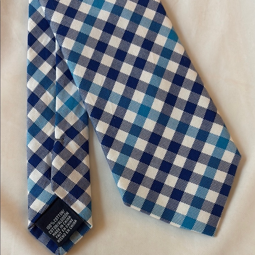 100% Cotton Blue Checkered Men's Tie